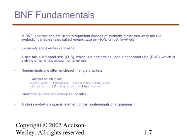 Terminals And Nonterminals In Bnf